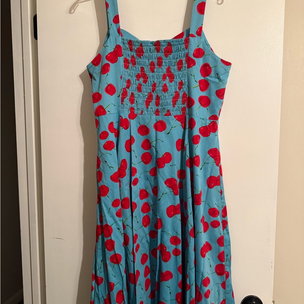 Cherry Print Blue Midi Dress - Picture 2 of 3